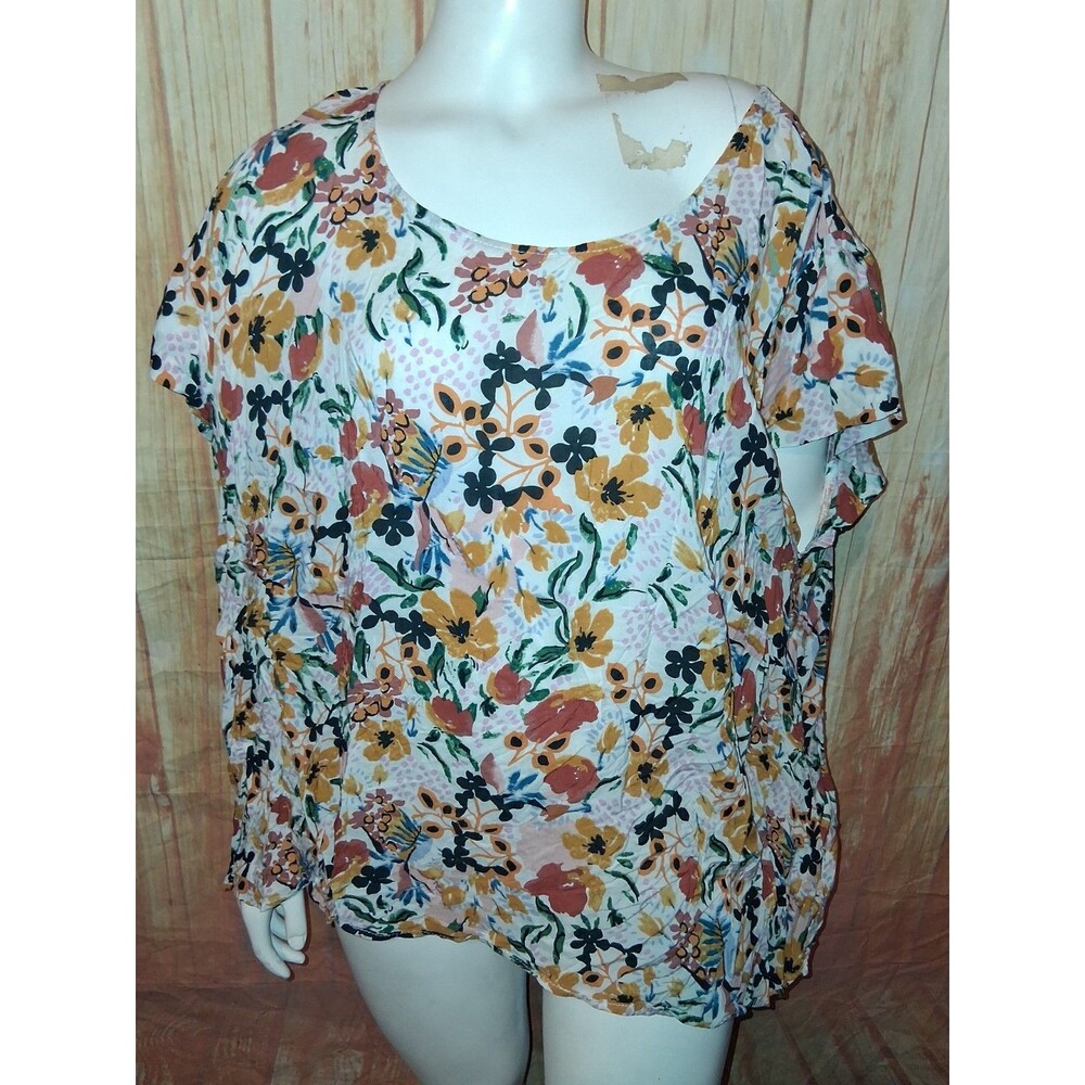Jones & Co Multicolor Floral Short Sleeve Pullover Blouse Sz 2X